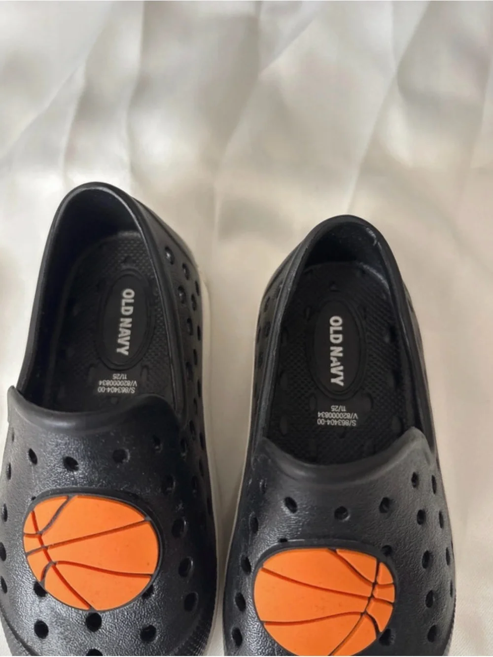 Old Navy Black Kids Slip-On Water Shoes with Orange Basketball Accent